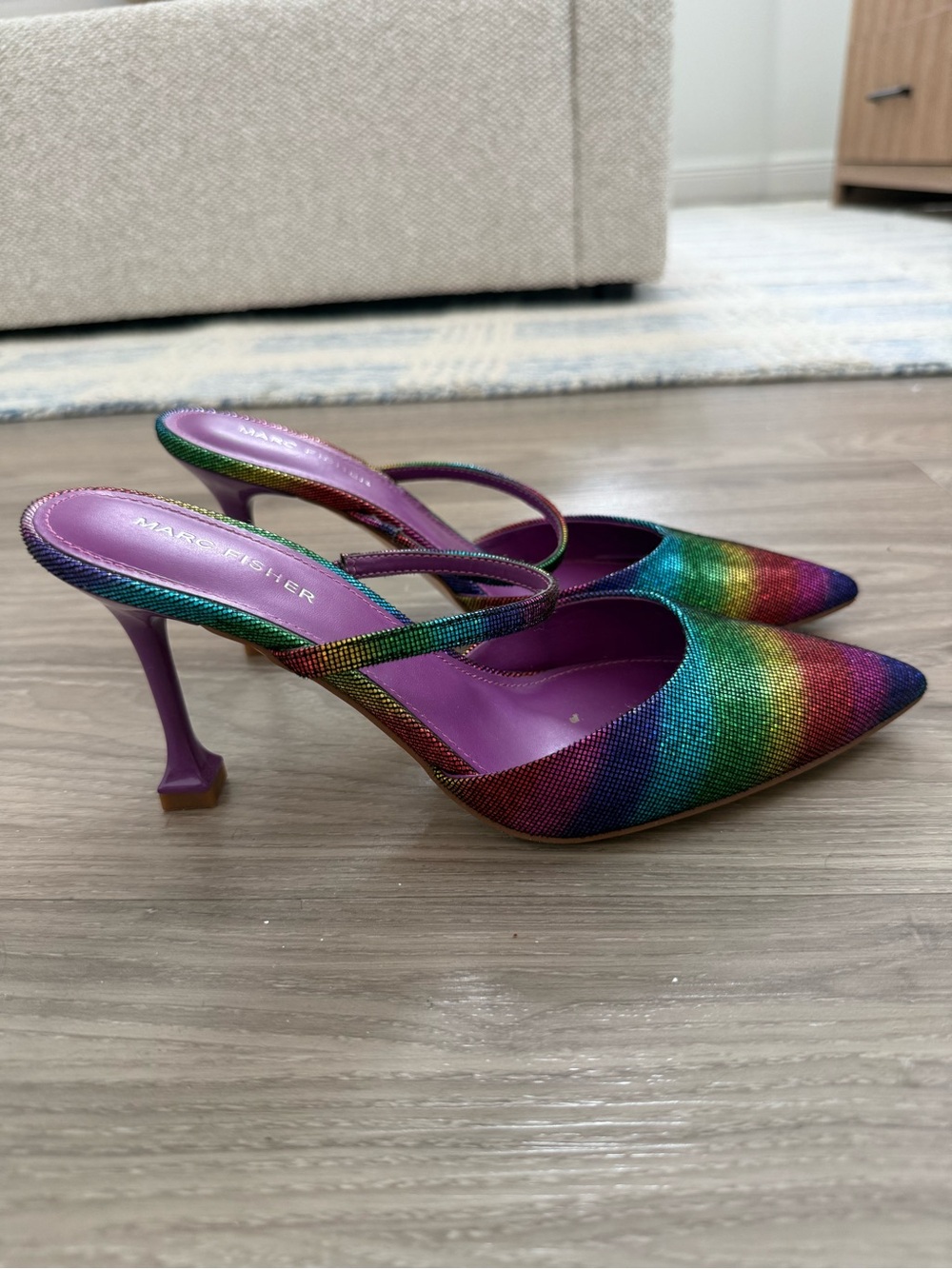Marc Fisher Multicolor Rainbow Pointed-Toe Slingback Heels